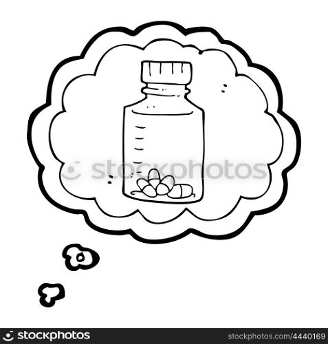 freehand drawn thought bubble cartoon jar of pills