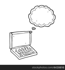 freehand drawn thought bubble cartoon laptop computer