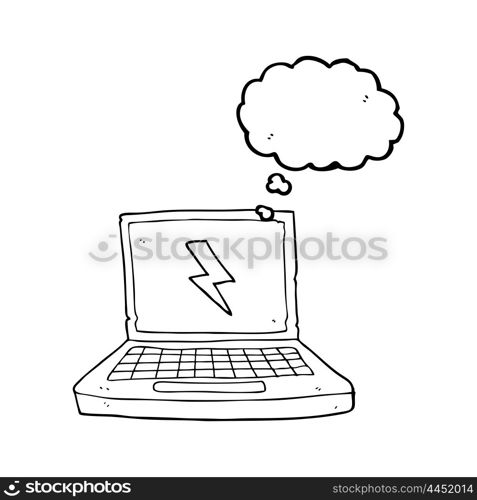 freehand drawn thought bubble cartoon laptop computer