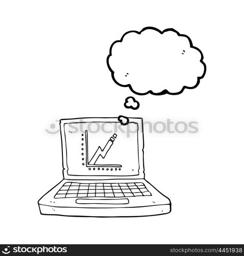 freehand drawn thought bubble cartoon laptop computer with business graph