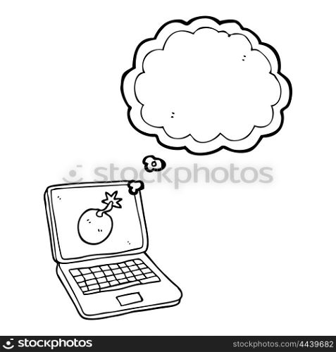 freehand drawn thought bubble cartoon laptop computer with error screen
