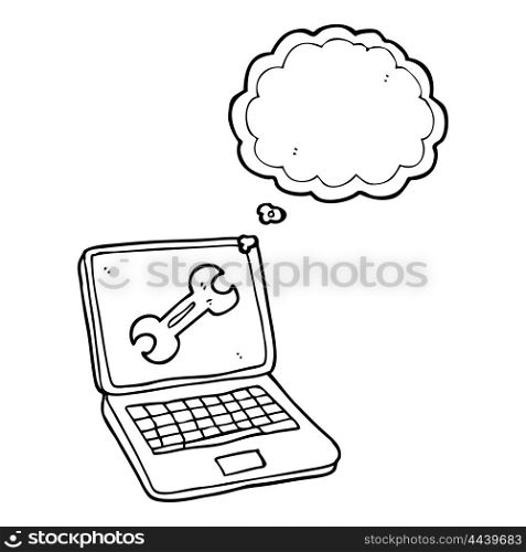 freehand drawn thought bubble cartoon laptop computer with fix screen