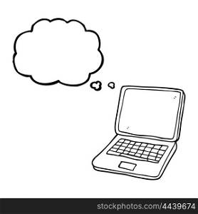 freehand drawn thought bubble cartoon laptop computer with heart symbol on screen