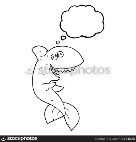 freehand drawn thought bubble cartoon laughing shark