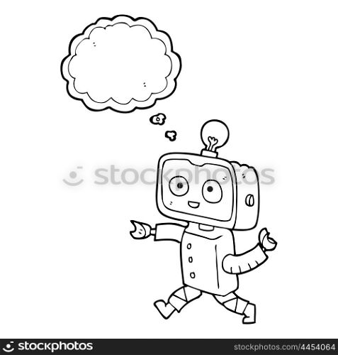 freehand drawn thought bubble cartoon little robot