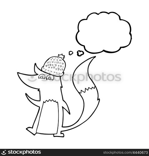 freehand drawn thought bubble cartoon little wolf