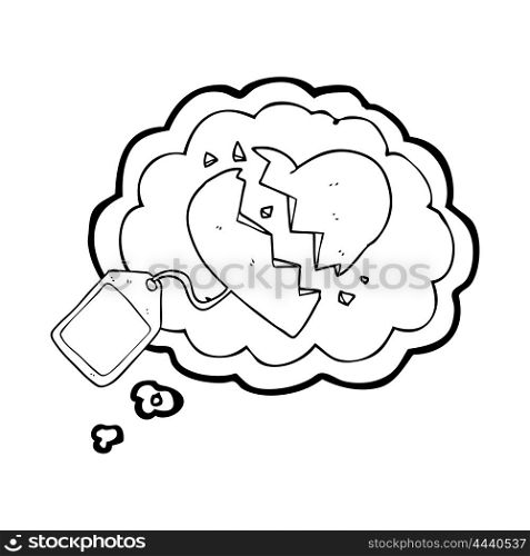 freehand drawn thought bubble cartoon luggage tag on broken heart