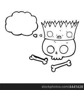 freehand drawn thought bubble cartoon magic crown on old skull