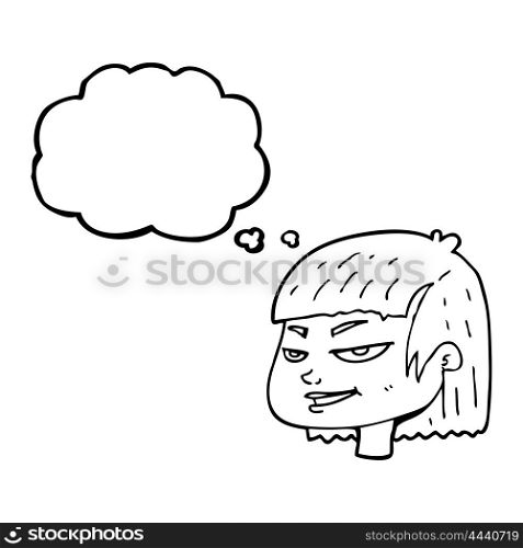 freehand drawn thought bubble cartoon mean looking girl