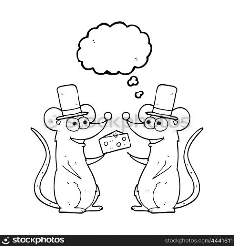 freehand drawn thought bubble cartoon mice with cheese