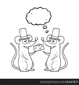 freehand drawn thought bubble cartoon mice with cheese