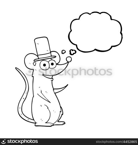 freehand drawn thought bubble cartoon mouse in top hat