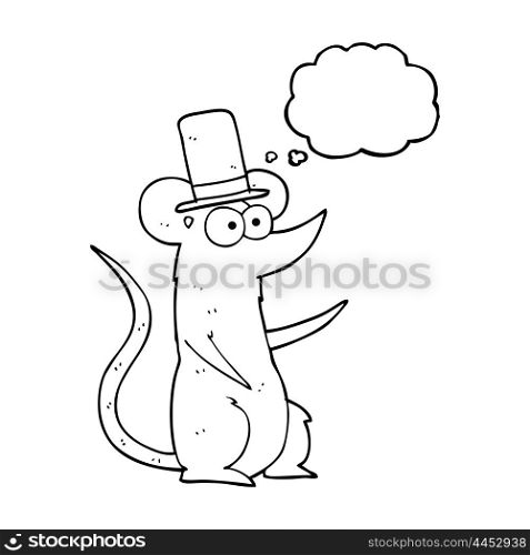 freehand drawn thought bubble cartoon mouse wearing top hat