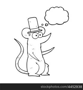 freehand drawn thought bubble cartoon mouse wearing top hat
