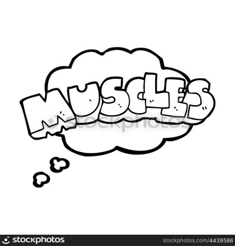 freehand drawn thought bubble cartoon muscles symbol
