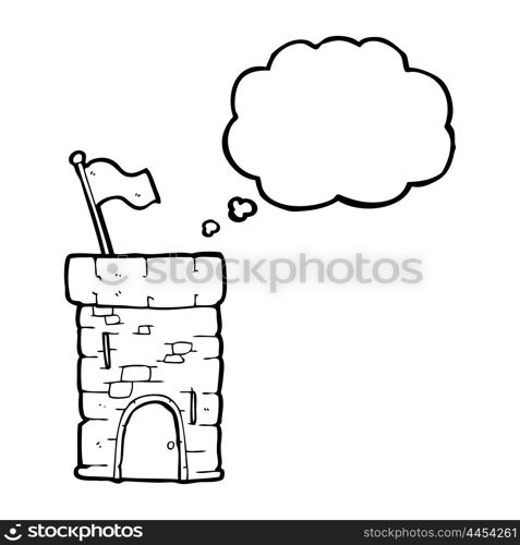 freehand drawn thought bubble cartoon old castle tower