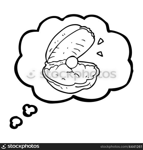 freehand drawn thought bubble cartoon oyster with pearl