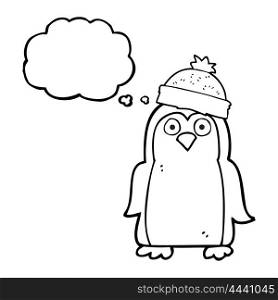 freehand drawn thought bubble cartoon penguin