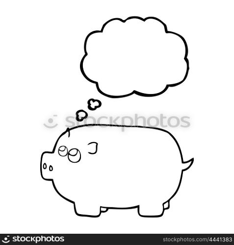 freehand drawn thought bubble cartoon piggy bank