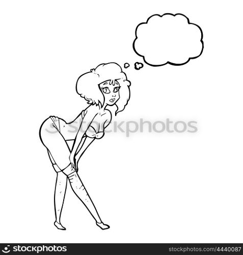 freehand drawn thought bubble cartoon pin up girl