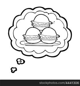 freehand drawn thought bubble cartoon plate of burgers