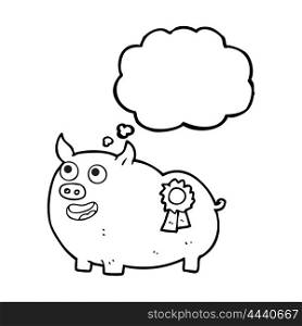 freehand drawn thought bubble cartoon prize winning pig