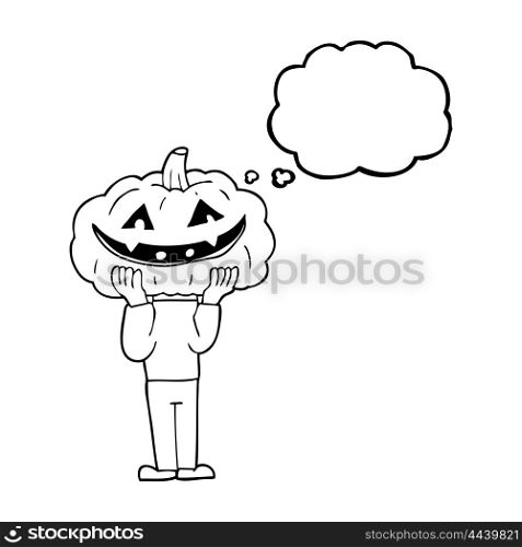 freehand drawn thought bubble cartoon pumpkin head halloween costume