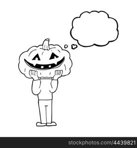 freehand drawn thought bubble cartoon pumpkin head halloween costume