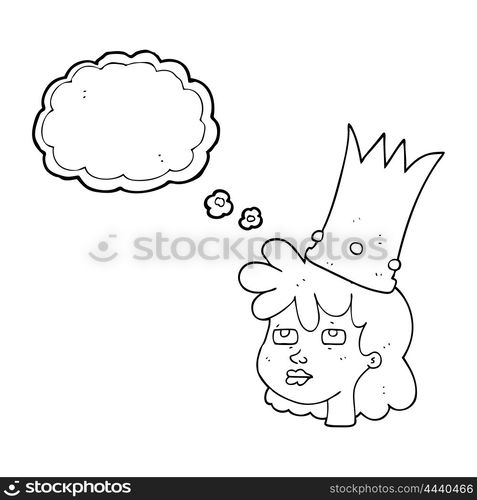 freehand drawn thought bubble cartoon queen with crown