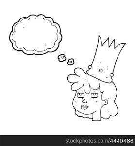 freehand drawn thought bubble cartoon queen with crown