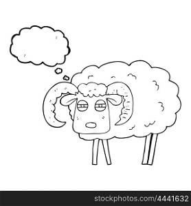 freehand drawn thought bubble cartoon ram covered in mud