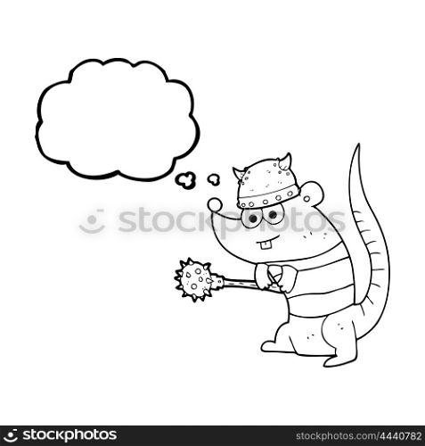 freehand drawn thought bubble cartoon rat warrior