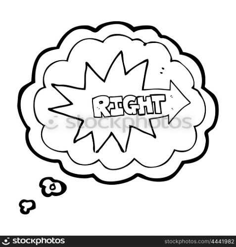 freehand drawn thought bubble cartoon right symbol pointing