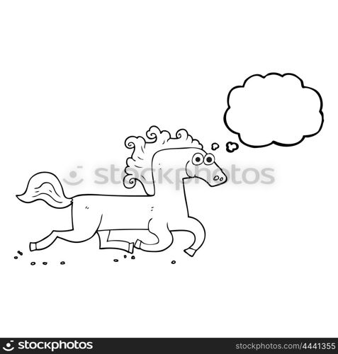 freehand drawn thought bubble cartoon running horse