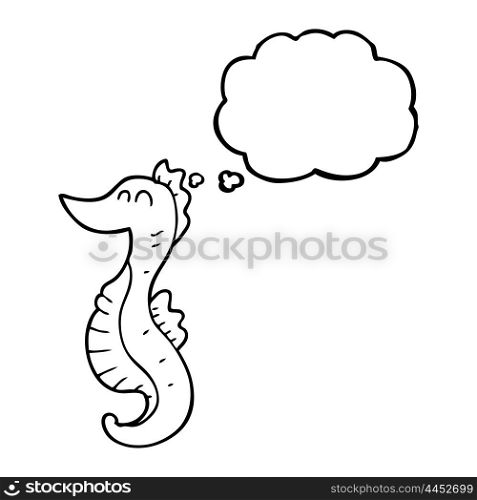 freehand drawn thought bubble cartoon seahorse