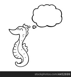 freehand drawn thought bubble cartoon seahorse