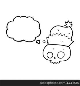 freehand drawn thought bubble cartoon skull wearing christmas hat
