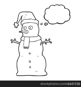 freehand drawn thought bubble cartoon snowman