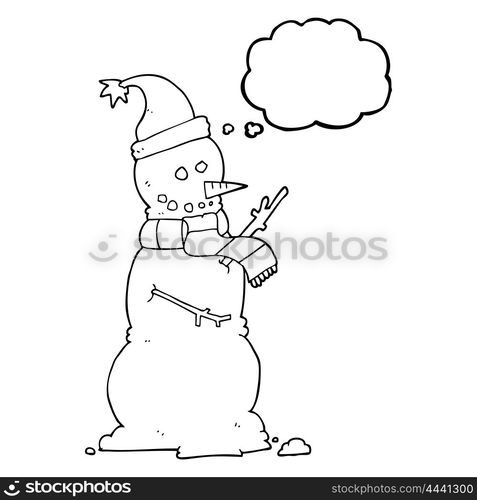 freehand drawn thought bubble cartoon snowman