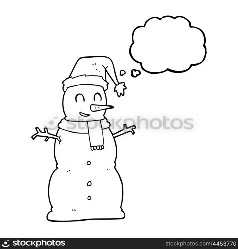 freehand drawn thought bubble cartoon snowman