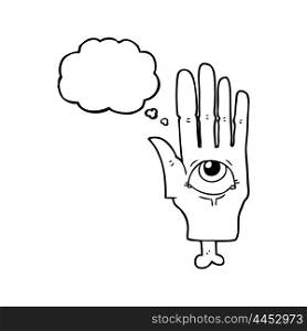 freehand drawn thought bubble cartoon spooky eye hand