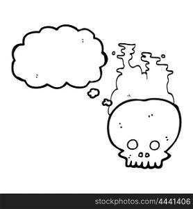 freehand drawn thought bubble cartoon steaming skull