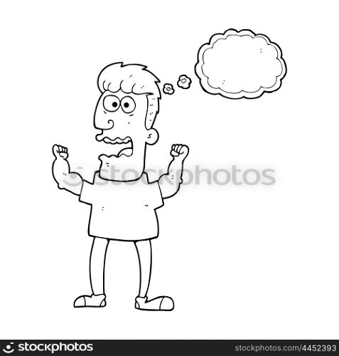 freehand drawn thought bubble cartoon stressed man