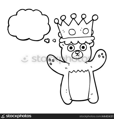 freehand drawn thought bubble cartoon teddy bear wearing crown