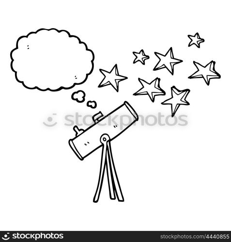 freehand drawn thought bubble cartoon telescope and stars