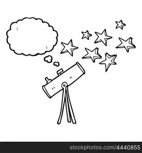 freehand drawn thought bubble cartoon telescope and stars