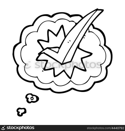 freehand drawn thought bubble cartoon tick symbol