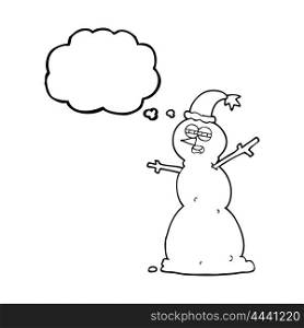 freehand drawn thought bubble cartoon unhappy snowman