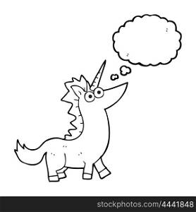 freehand drawn thought bubble cartoon unicorn
