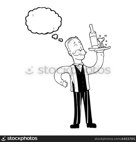 freehand drawn thought bubble cartoon waiter